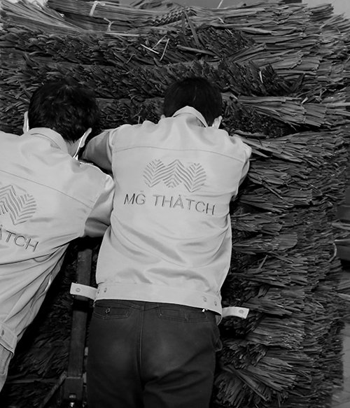 Synthetic palm leaves pushed into warehouse for storage